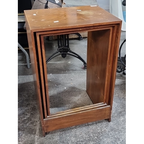 655 - Mid-Century Modern nesting tables in solid wood, set of three. Simple, streamlined design.