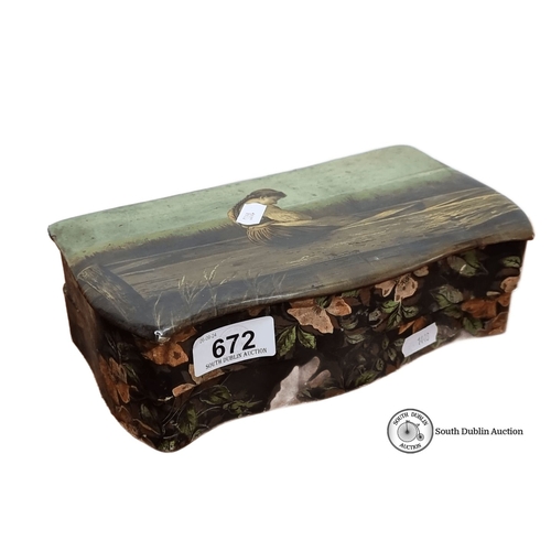 672 - A really beautiful Antique decoupage box with floral design exterior and blue silk-lined interior, f... 