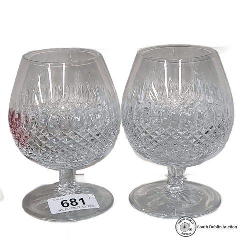 681 - Pair of vintage hand cut crystal brandy glasses  with intricate hobnail pattern. In VGC.