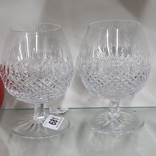 681 - Pair of vintage hand cut crystal brandy glasses  with intricate hobnail pattern. In VGC.