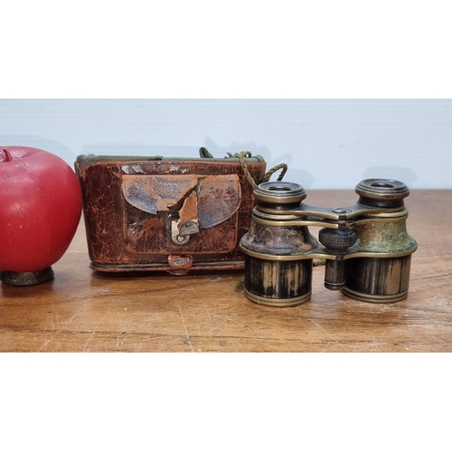 687 - Antique brass and leather filed glasses with original worn leather case feature intact lens and adju... 