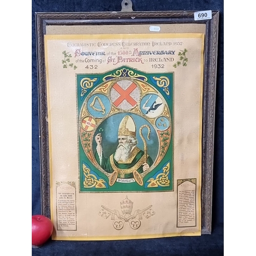 690 - Colorful framed print with St. Patrick and Celtic motifs from the 1932 Eucharistic Congress Celebrat... 