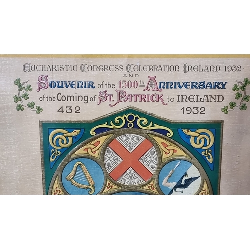 690 - Colorful framed print with St. Patrick and Celtic motifs from the 1932 Eucharistic Congress Celebrat... 