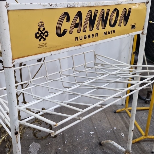 896 - Vintage Cannon Rubber Mats Display Stand, made of metal, includes original yellow advertisement sign... 