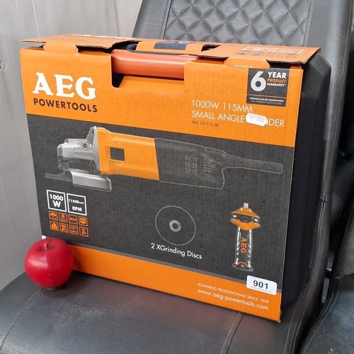 901 - A new in box AEG Powertools 1000W 115mm Small Angle Grinder WS 10-115 SK includes 2 Grinding Discs a... 