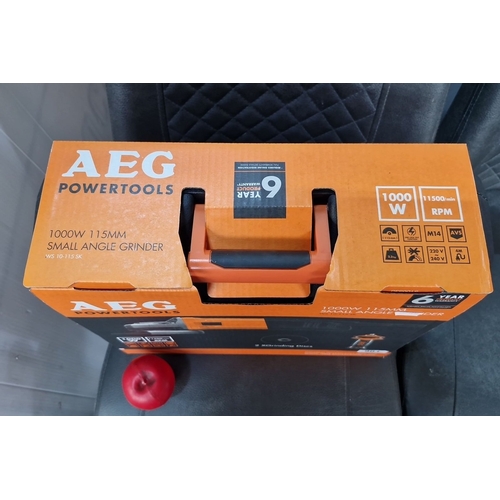 901 - A new in box AEG Powertools 1000W 115mm Small Angle Grinder WS 10-115 SK includes 2 Grinding Discs a... 