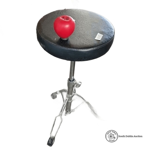 906 - Adjustable black leather drum  stool with chrome tripod base.