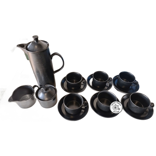 951 - Wedgwood black basalt tea service, comprising 6 cups with saucers, teapot, creamer, and sugar bowl. ... 