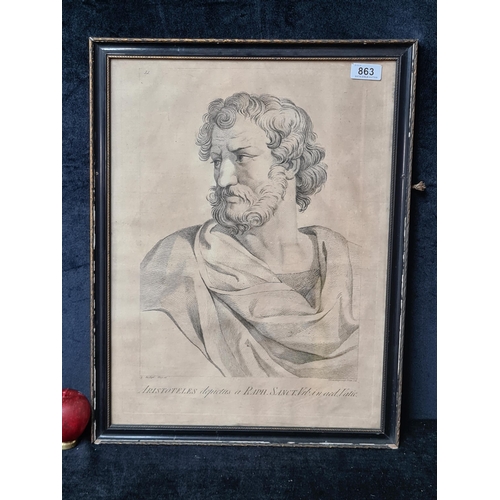 863 - An early 20th century engraving titled 'Aristotele' by 'Rafaello Mengs'. Slight foxing to paper port... 