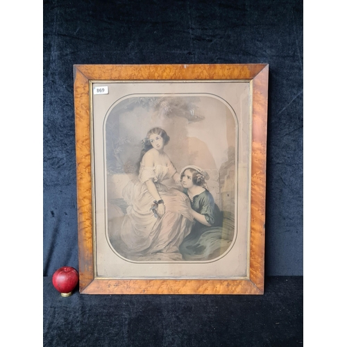 869 - A large hand coloured mezzotint print titled 'Secret' after 'Leon Noel dapres Andre. Housed in a woo... 