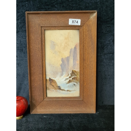 874 - An original 20th century watercolour on paper painting. Features a landscape scene with cliffs and c... 