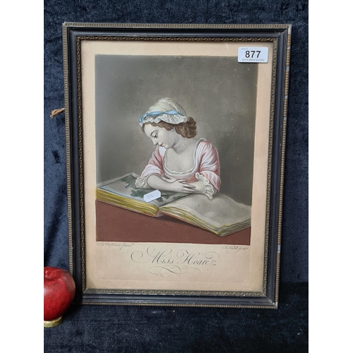 877 - A charming hand touched print titled 'Miss Hoare' after original painting by 'J Faber Fecit'. Housed... 