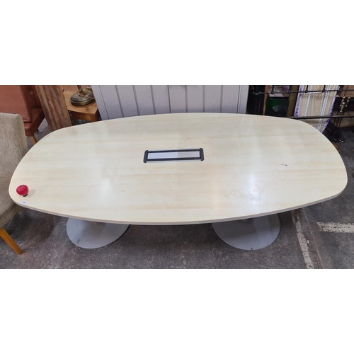 398 - Star Lot : A very large double pedestal conference / office / board room table. With a comms, gromme... 