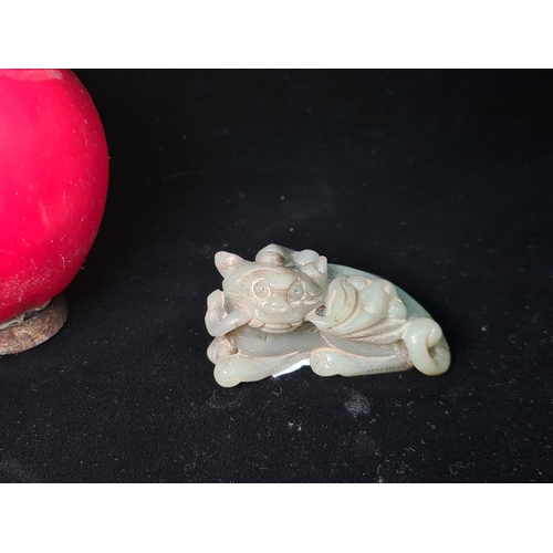 526 - An antique  miniature Chinese Pixiu dragon lion mythological creature carved from natural jade.