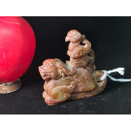 534 - Star Lot : A hand carved Hetian jade Chinese mythological figure of a Dragon Turtle / Longgui. Symbo... 