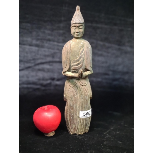 560 - Star Lot : A very early 18th century Japanese wooden Sho Bodhisattva Buddha. With inscription to bac... 