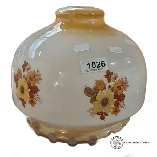 1026 - Vintage glass lamp shade with floral motif, featuring yellow and orange flowers. Cream gradient tran... 