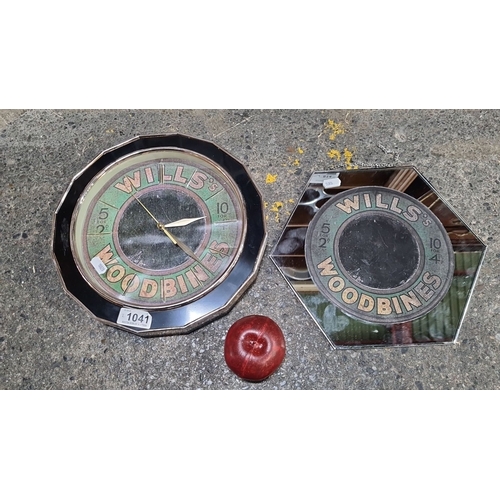 1041 - Two Wills's Woodbines advertising pieces: one quartz wall clock and one octagonal mirror with the sa... 