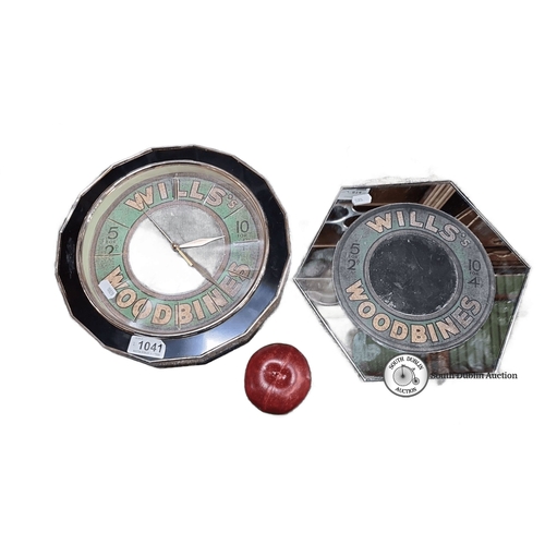 1041 - Two Wills's Woodbines advertising pieces: one quartz wall clock and one octagonal mirror with the sa... 