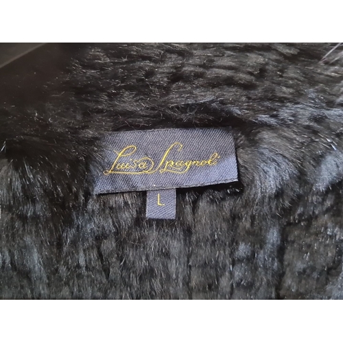 1053 - A vintage luisa spagnoli Black faux fur jacket with knitted detail and fur collar, size L.