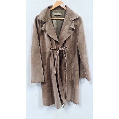 1055 - A lovely scooter brand Suede jacket in light brown with tie belt and front pockets. Size 4.