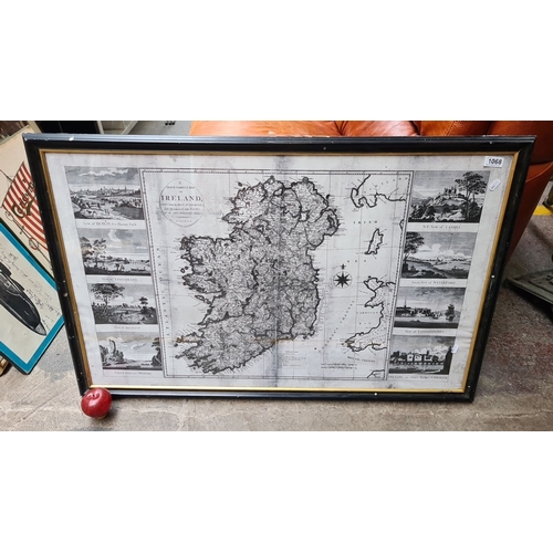 1068 - A Large black-and-white map of Ireland with surrounding city views, labeled 