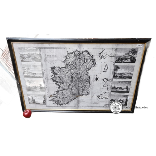 1068 - A Large black-and-white map of Ireland with surrounding city views, labeled 