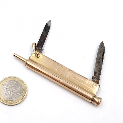 1010 - A fabulous antique gold-honed pocket pen and knife.  Weight 26.14 grams.