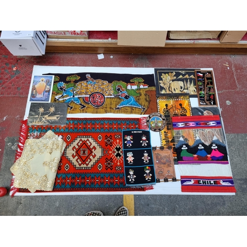 1119 - A mixed lot including a Butt Silk Mills Punjab prayer rug / mat in wonderful orange and tuquoise sha... 