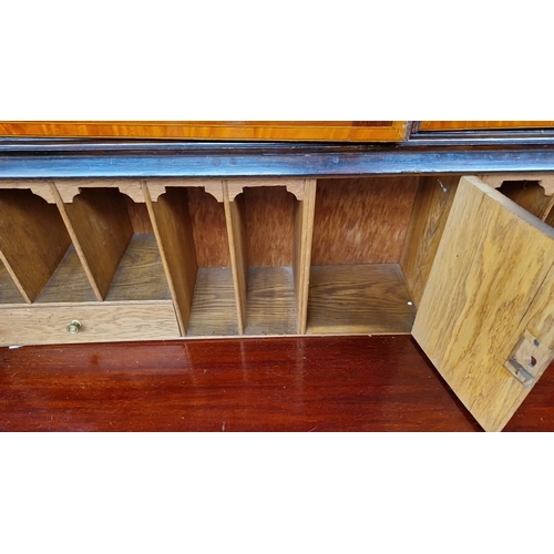 1149 - Star Lot : Edwardian mahogany bureau bookcase with glazed doors, fitted interior with pigeonholes, a... 