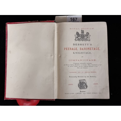 167 - A antique 1895 hardback book titled 'Debrett's Peerage, Baronetage, Knightage, and Companionage- Roy... 