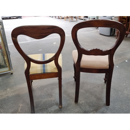 346 - Four mahogany balloon back dining chairs with two boasting fluted turned wood tapered legs, and othe... 