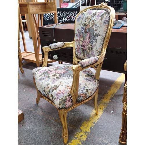 349 - Star lot : An exquisite French Antique Louis XV Baroque style gilt wood armchair with upholstered ta... 