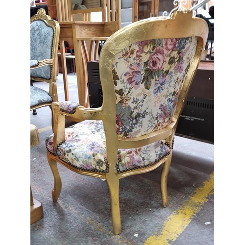 349 - Star lot : An exquisite French Antique Louis XV Baroque style gilt wood armchair with upholstered ta... 