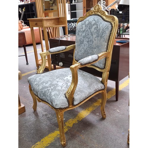 350 - Star lot : A pair of wonderful Louis XV style occasional dining chairs featuring a rich blue cut vel... 