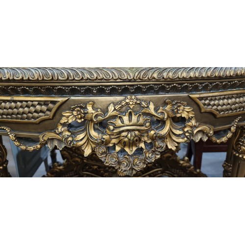 372 - Super Star Lot : A stunning ornate Baroque style marble topped demi-lune console table with gilded b... 