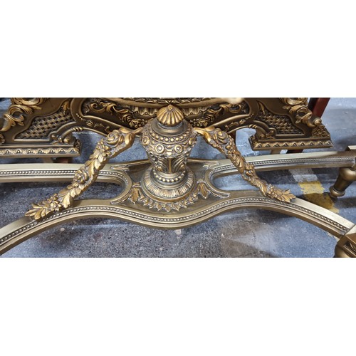 372 - Super Star Lot : A stunning ornate Baroque style marble topped demi-lune console table with gilded b... 