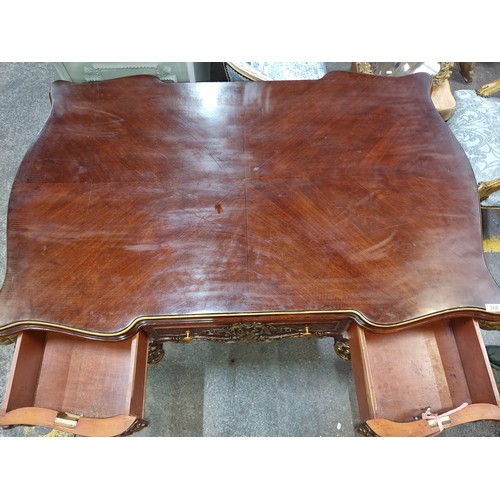 368 - Super Star Lot : A very impressive mahogany antique style Louis XV desk boasting beautiful hand pain... 