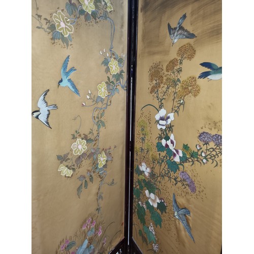 505 - Super Star Lot : A stunning very large Chinese three panel room divider with all hand painted bird a... 