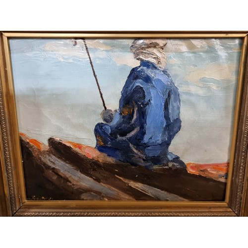 79 - Star Lot : A wonderful original oil on board painting featuring a Bedouin Shepard seated on a rock. ... 