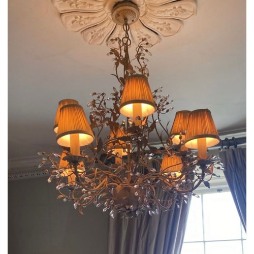 314 - Star Lot : A large, very elaborate 8 branch metal chandelier with leaf and berry design with 8 pleat... 