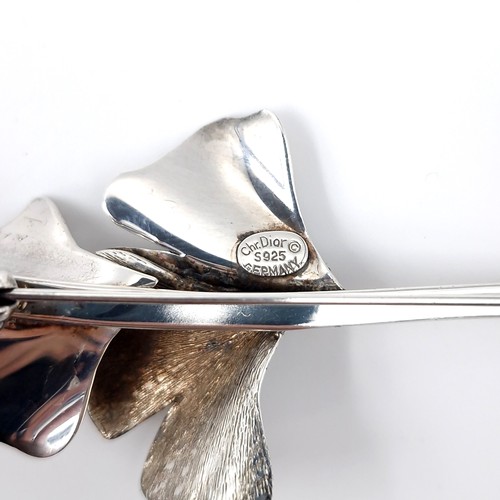 405 - A good example of a vintage designer Christian Dior sterling silver brooch in the form of a leaf des... 