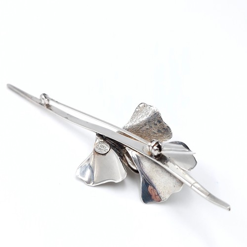 405 - A good example of a vintage designer Christian Dior sterling silver brooch in the form of a leaf des... 