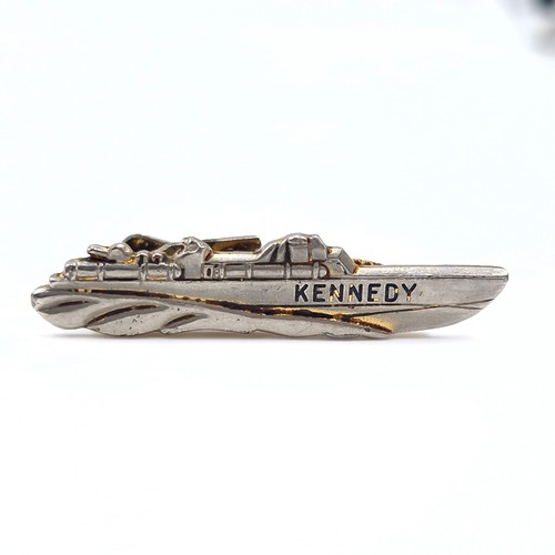 416 - An interesting brooch of a Torpedo gunboat with the name 'Kennedy' inscribed (USA president Jack Ken... 