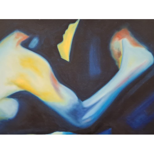 892 - Star Lot: A captivating large original oil on canvas painting. Features abstract figures in sensuous... 