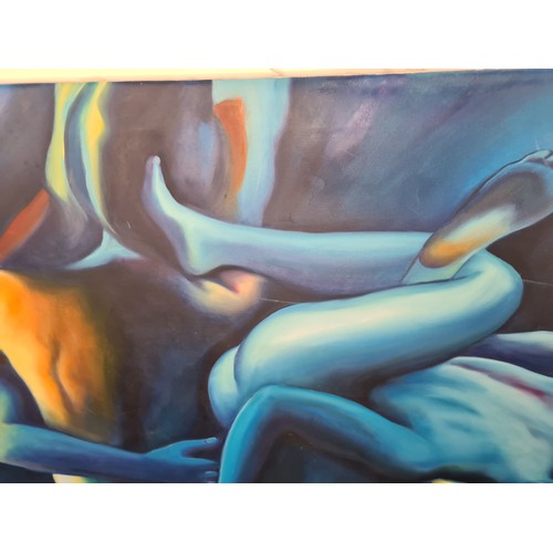 893 - Star Lot: An intriguing large original oil on canvas painting. Features abstract figures in sensuous... 