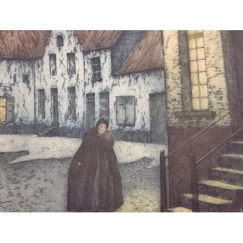 202 - Star Lot: An enchanting original etching after 'Julien Celos'. Features a 1920s Parisian street scen... 