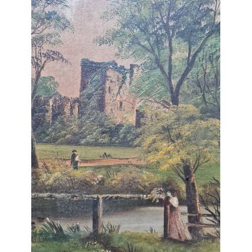 960 - A serene 1913 original oil on canvas painting titled 'Blarney Castle, Cork'. Features the titular la... 