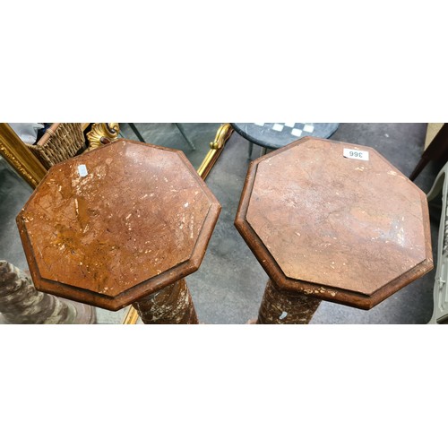 366 - Star Lot A pair of cold Italian marble and gilt brass columns each featuring an octagonal top, Twist... 