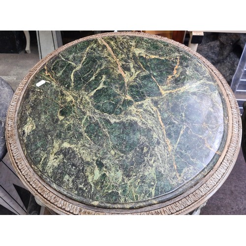 352 - Star lot : A pair of attractive Italian cold marble topped round side tables featuring carved detail... 